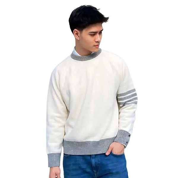 Áo Len Nam Thom Browne White With 4-Bar Printed MKA467AY1026100 Màu Trắng