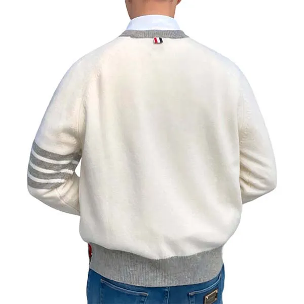 Áo Len Nam Thom Browne White With 4-Bar Printed MKA467AY1026100 Màu Trắng