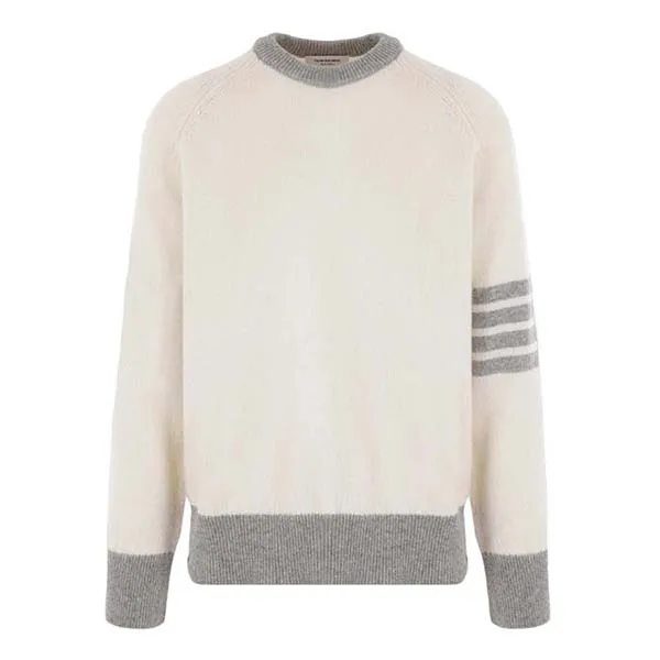 Áo Len Nam Thom Browne White With 4-Bar Printed MKA467AY1026100 Màu Trắng