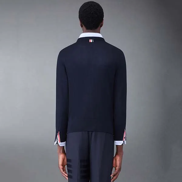 Áo Len Nam Thom Browne With Tricolor Intarsia At Neck MKA474AY1014415 Màu Xanh Navy