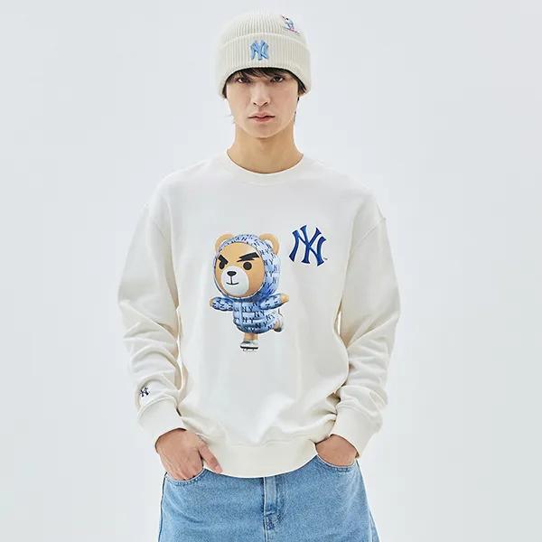 Áo Nỉ Sweater MLB Mega Bear chải lông New York Yankees 3AMTE0236-50C Màu Trắng Kem Size S - Thời trang - Vua Hàng Hiệu