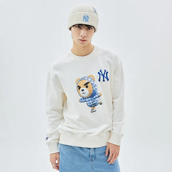 Áo Nỉ Sweater MLB Mega Bear chải lông New York Yankees 3AMTE0236-50C Màu Trắng Kem Size S - Thời trang - Vua Hàng Hiệu