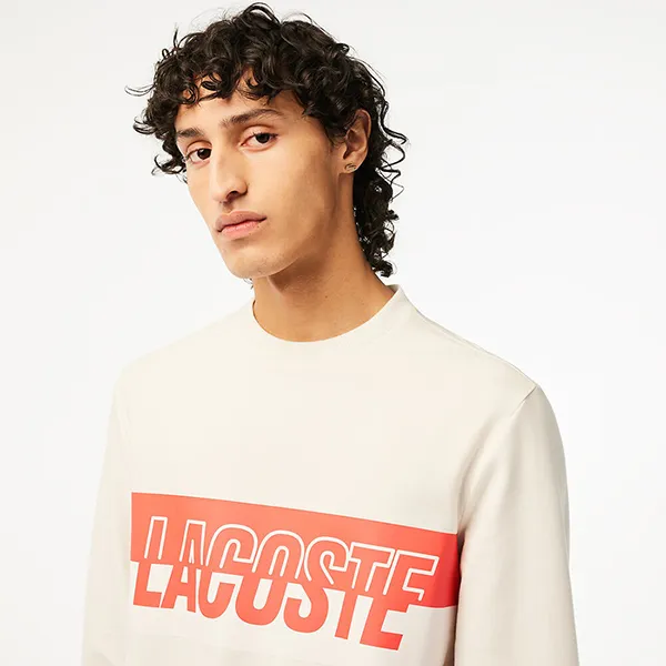 Áo Nỉ Sweater Nam Lacoste Contrast Logo Print Fleece Lounge SH59523C7 Màu Kem - Thời trang - Vua Hàng Hiệu