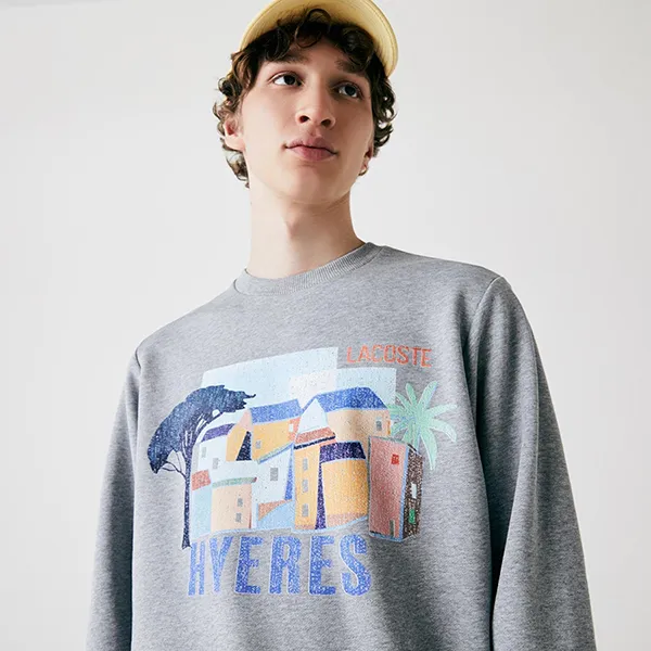 Áo Nỉ Sweater Nam Lacoste Crew Neck Landscape Print Fleece Màu Xám