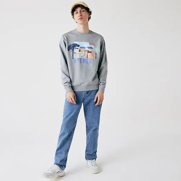 Áo Nỉ Sweater Nam Lacoste Crew Neck Landscape Print Fleece Màu Xám