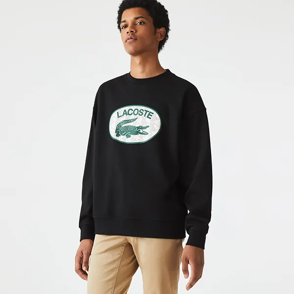 Áo Nỉ Sweater Nam Lacoste Logo Print Crew-Neck Màu Đen Size 4