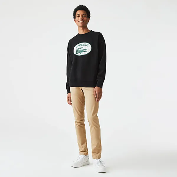 Áo Nỉ Sweater Nam Lacoste Logo Print Crew-Neck Màu Đen Size 4