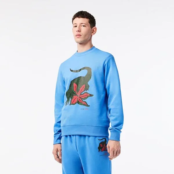 Áo Nỉ Sweater Nam Lacoste Netflix Organic Cotton Fleece Print Màu Xanh Blue
