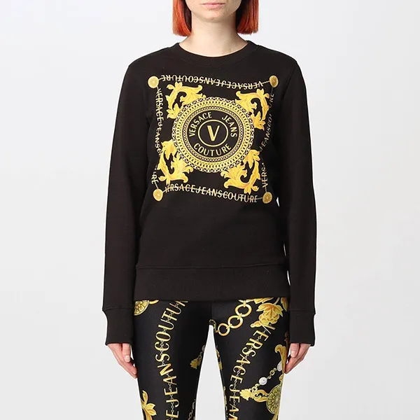 Áo Nỉ Sweater Nữ Versace Jeans Couture Black With Logo Printed 75HAIF07 CF01F G89 Màu Đen