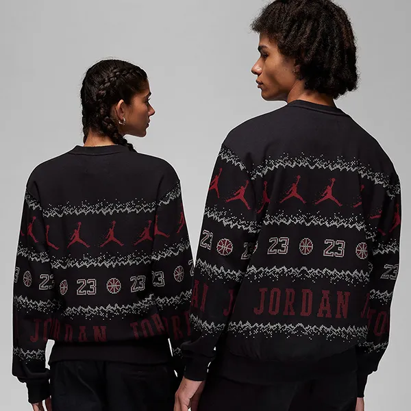 Áo Nỉ Unisex Nike Jordan Essentials Holiday Fleece Crew FD7464-010 Màu Đen Họa Tiết Size S - Thời trang - Vua Hàng Hiệu