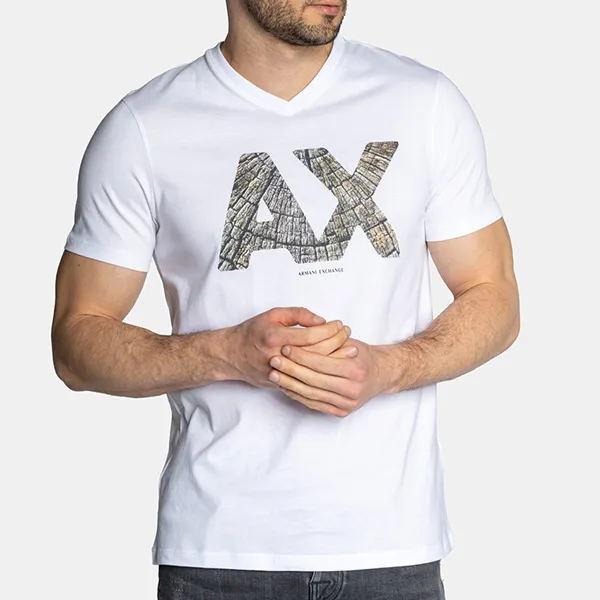 Áo Phông Nam Armani Exchange Cổ Tim Tshirt 3LZTBA ZJ5LZ GC03 Màu Trắng Size XS