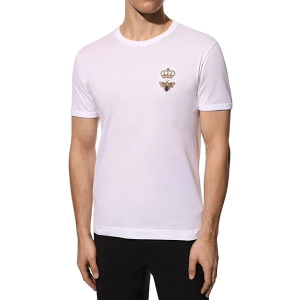 Áo Phông Nam Dolce & Gabbana D&G Bee Crown Embroidered Tshirt G8PV1Z G7WUQ Màu Trắng Size 46