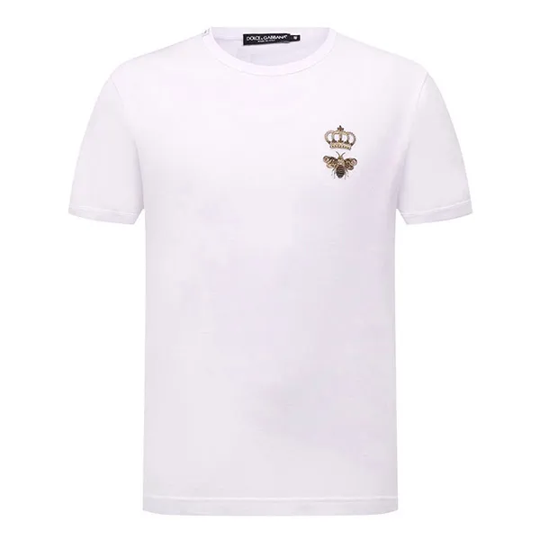 Áo Phông Nam Dolce & Gabbana D&G Bee Crown Embroidered Tshirt G8PV1Z G7WUQ Màu Trắng Size 46