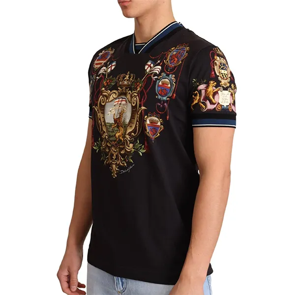 Áo Phông Nam Dolce & Gabbana D&G Royal Coat Of Arms Crown Print Black Tshirt G8KL8T Màu Đen Họa Tiết Size 48