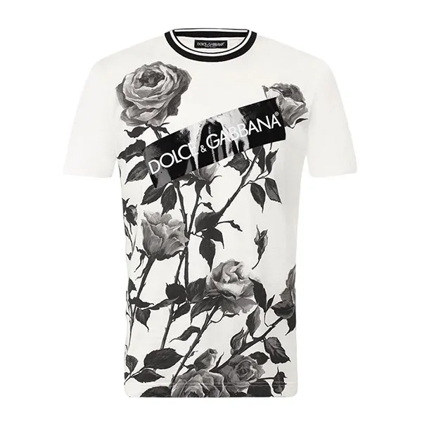 Áo Phông Nam Dolce & Gabbana D&G Tape Logo Floral T-Shirt G8JS9THH7JWHWX97 Màu Trắng Size 48
