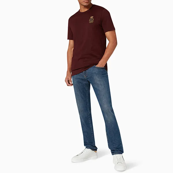 Áo Phông Nam Dolce & Gabbana D&G With Heraldic Patch In Cotton G8KBA2 Tshirt Màu Đỏ Mận Size 44