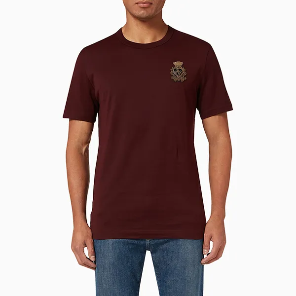 Áo Phông Nam Dolce & Gabbana D&G With Heraldic Patch In Cotton G8KBA2 Tshirt Màu Đỏ Mận Size 44