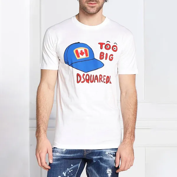Áo Phông Nam Dsquared2 Too Big Men's Round Neck Short Sleeved TShirt S71GD1185 Màu Trắng Họa Tiết