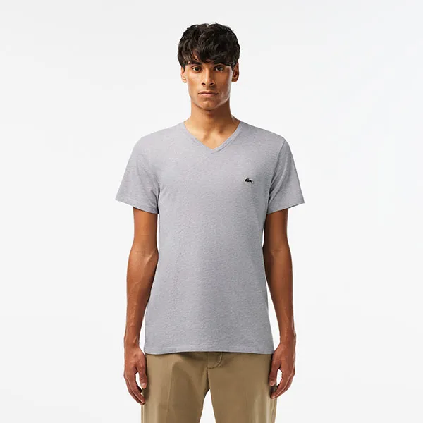 Áo Phông Nam Lacoste Men's V-Neck Pima Cotton Jersey T-Shirt TH671051CCA - PD04 Màu Xám Size M