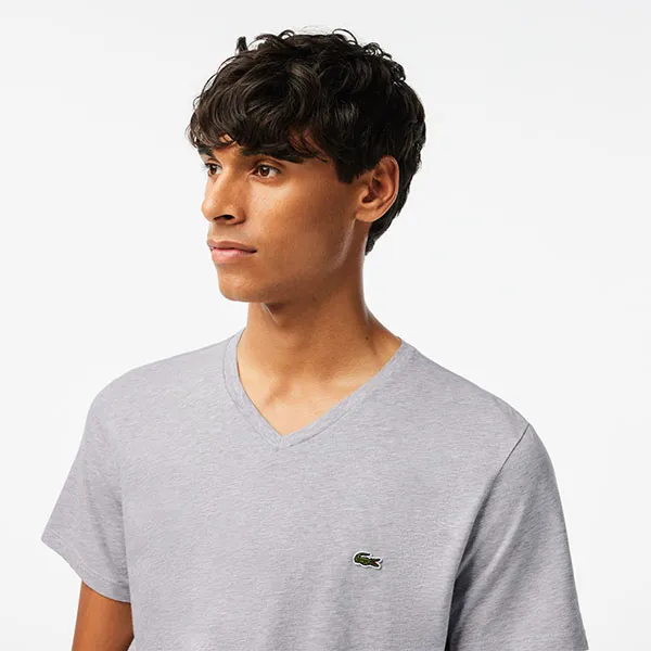 Áo Phông Nam Lacoste Men's V-Neck Pima Cotton Jersey T-Shirt TH671051CCA - PD04 Màu Xám Size M