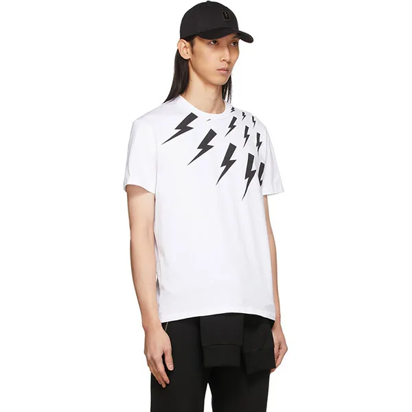 Áo Phông Nam Neil Barrett White Off-Set Fair Isle Thunderbolt TShirt BJT004S Màu Trắng Size M
