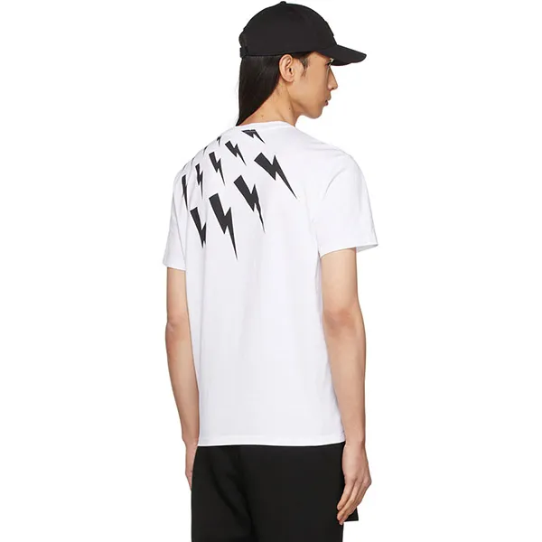 Áo Phông Nam Neil Barrett White Off-Set Fair Isle Thunderbolt TShirt BJT004S Màu Trắng Size M