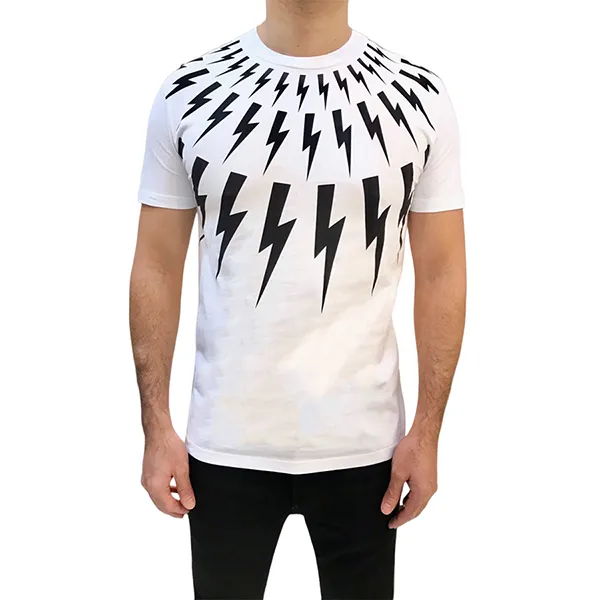 Áo Phông Nam Neil Barrett White Thunderbolt Printed BJT007S Tshirt Màu Trắng Size L