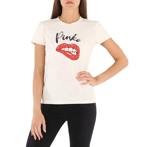 Áo Phông Nữ Pinko Kiss T-shirt Màu Trắng Kem Size L