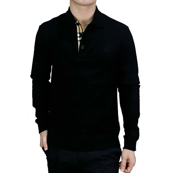 Áo Polo Dài Tay Nam Burberry Long Sleeve Eddie Check 8075485 Màu Đen Size L