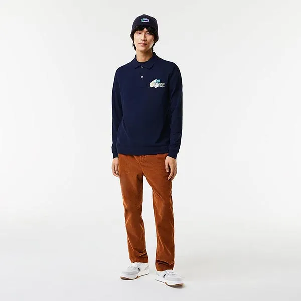 Áo Polo Dài Tay Nam Lacoste Holiday Long Sleeved Crocodile Badge PH1370 166 Màu Xanh Navy Size 2