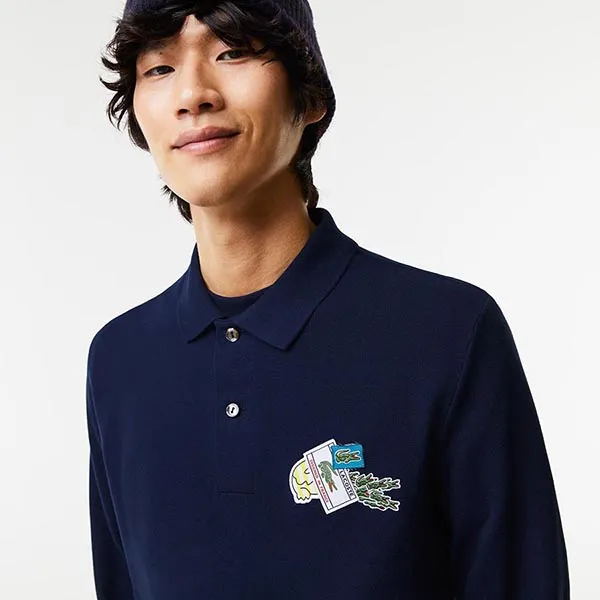 Áo Polo Dài Tay Nam Lacoste Holiday Long Sleeved Crocodile Badge PH1370 166 Màu Xanh Navy Size 2