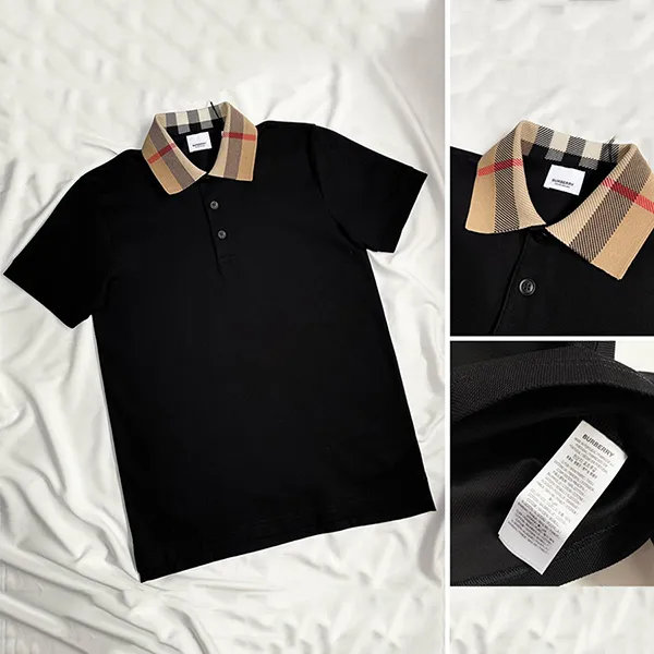 Áo Polo Nam Burberry Check Collar Cotton Shirt Màu Đen