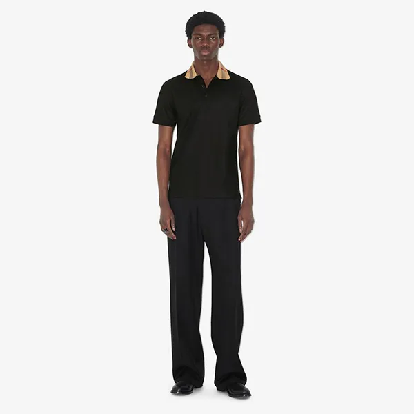 Áo Polo Nam Burberry Check Collar Cotton Shirt Màu Đen