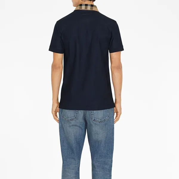 Áo Polo Nam Burberry Checked Collar Cotton Shirt Màu Xanh Navy