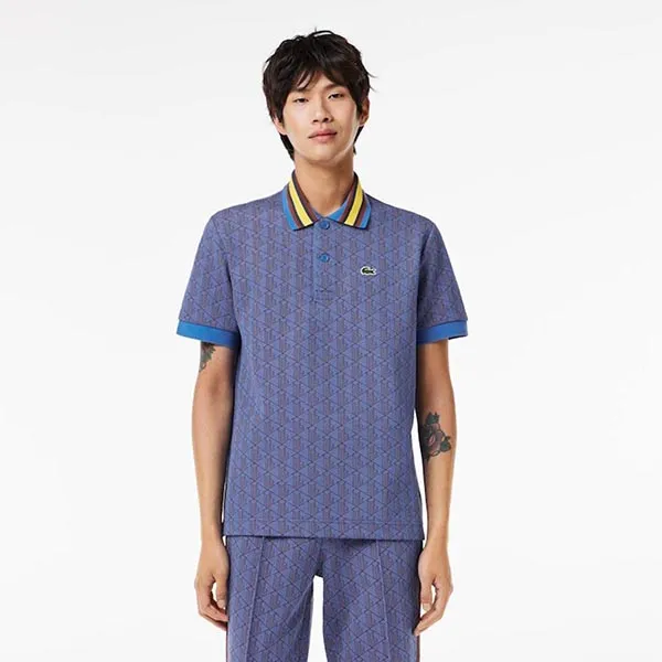 Áo Polo Nam Lacoste Classic Fit Contrast Collar Monogram DH1417 NJI Màu Xanh Blue Size 4