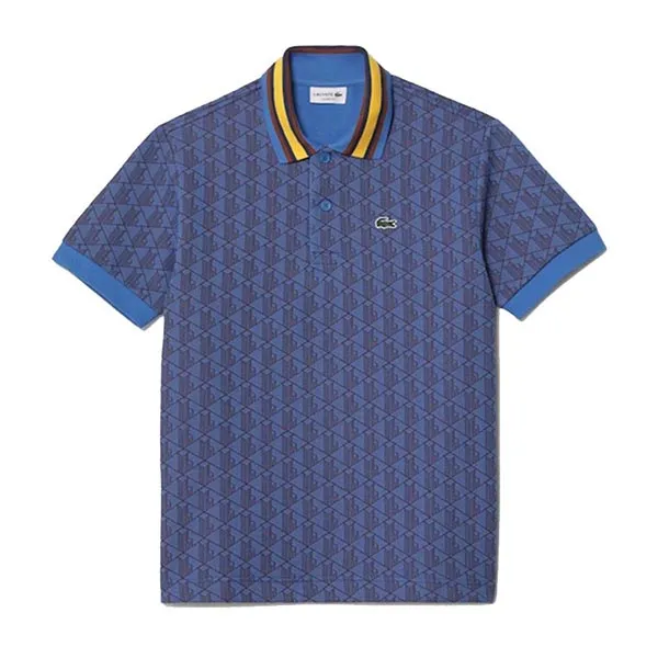 Áo Polo Nam Lacoste Classic Fit Contrast Collar Monogram DH1417 NJI Màu Xanh Blue Size 4