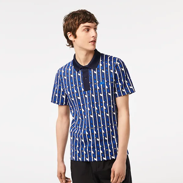 Áo Polo Nam Lacoste Two-Tone Printed Lacoste Movement Shirt PH5655 51 ANY Màu Xanh Blue Size 3