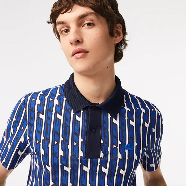 Áo Polo Nam Lacoste Two-Tone Printed Lacoste Movement Shirt PH5655 51 ANY Màu Xanh Blue Size 3