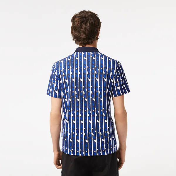 Áo Polo Nam Lacoste Two-Tone Printed Lacoste Movement Shirt PH5655 51 ANY Màu Xanh Blue Size 3