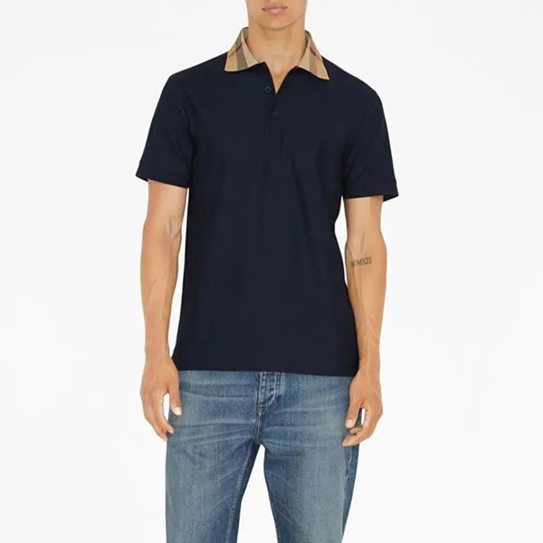 Áo Polo Nam Burberry Check Motif Cotton Polo Shirt 8072661 B3590 Màu Xanh Navy Size S