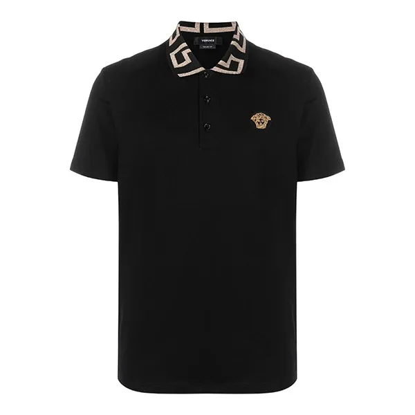Áo Polo Nam Versace Logo Pique Cotton Polo Shirt A87402 Màu Đen Size XS