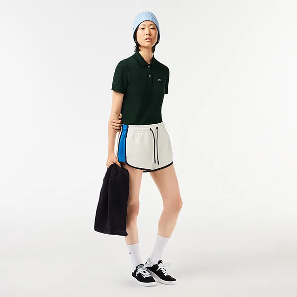 Áo Polo Nữ Lacoste Women's Regular Fit Soft Cotton Petit Piqué Shirt PF7839-00 Màu Xanh Lá Đậm Size 36 - 1