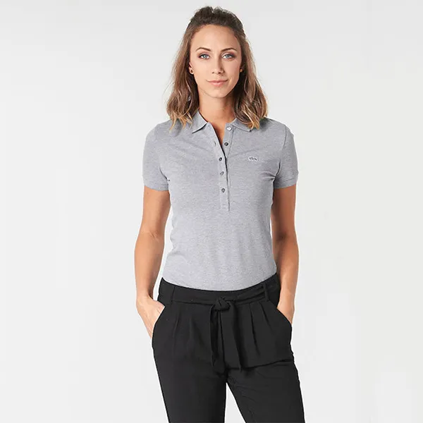 Áo Polo Nữ Lacoste Women's Slim Fit Stretch Cotton Piqué PF7845 72G Màu Xám Size 34