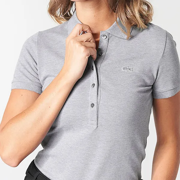 Áo Polo Nữ Lacoste Women's Slim Fit Stretch Cotton Piqué PF7845 72G Màu Xám Size 34