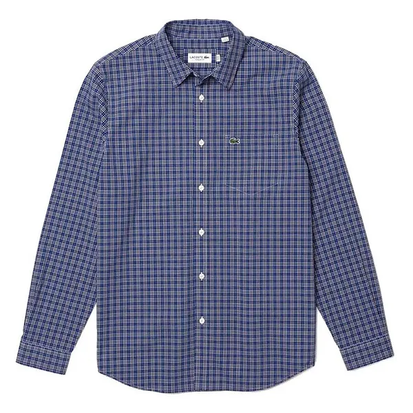 Áo Sơ Mi Dài Tay Nam Lacoste Regular Fit Check Print Shirt CH0193 00 A10 Màu Xanh Size 38