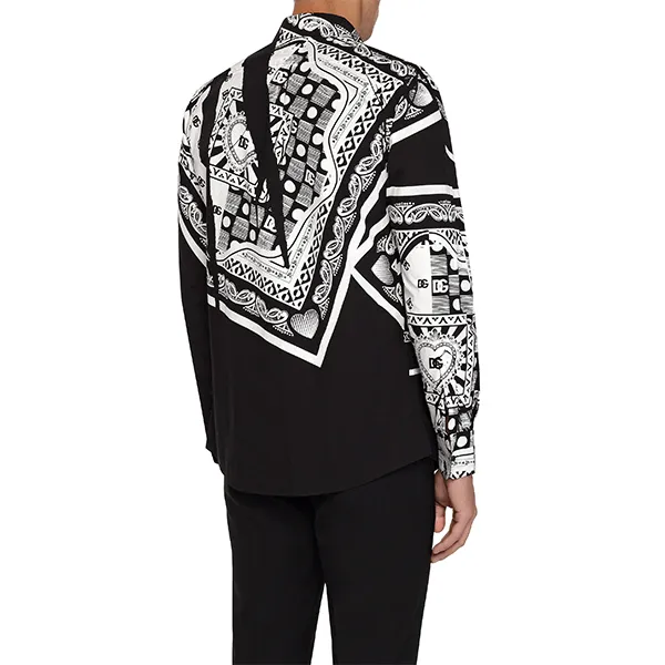 Áo Sơ Mi Nam Dolce & Gabbana D&G Martini Shirt G5JL8T Màu Đen Họa Tiết Size 38