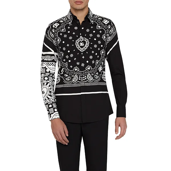 Áo Sơ Mi Nam Dolce & Gabbana D&G Martini Shirt G5JL8T Màu Đen Họa Tiết Size 38