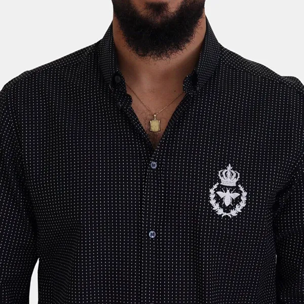 Áo Sơ Mi Nam Dolce & Gabbana D&G Black Polka Dotted Crown Bee Cotton Shirt G5DN5ZFB5MAS8051 Màu Đen Size 37