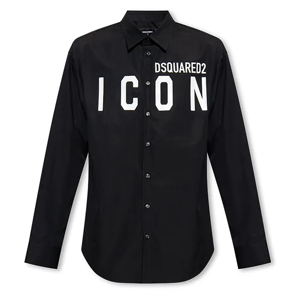 Áo Sơ Mi Nam Dsquared2 Black With Logo ICON Printed S79DL0026 S36275 900 Màu Đen