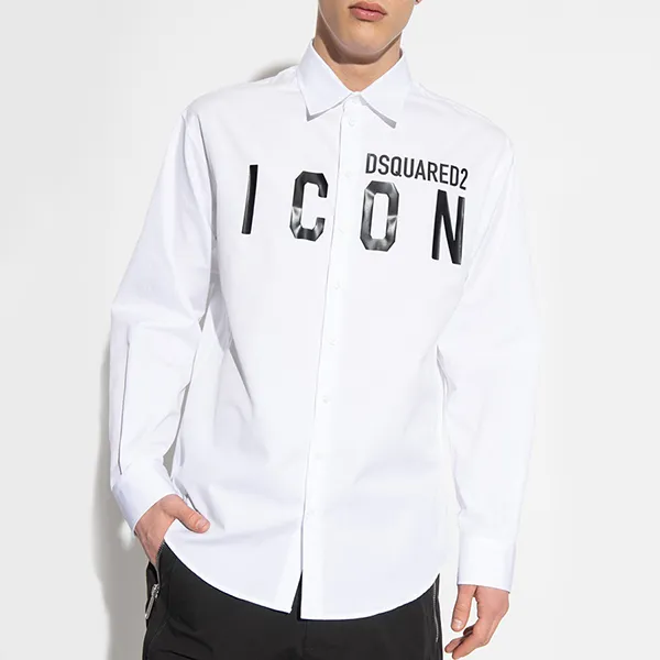Áo Sơ Mi Nam Dsquared2 White With Logo ICON Printed S79DL0026 S36275 100 Màu Trắng